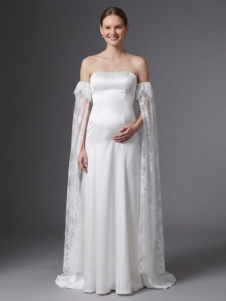 Elegant Minimalist Satin Maternity Bridal Gown Pregnancy Wedding Gown YD260805