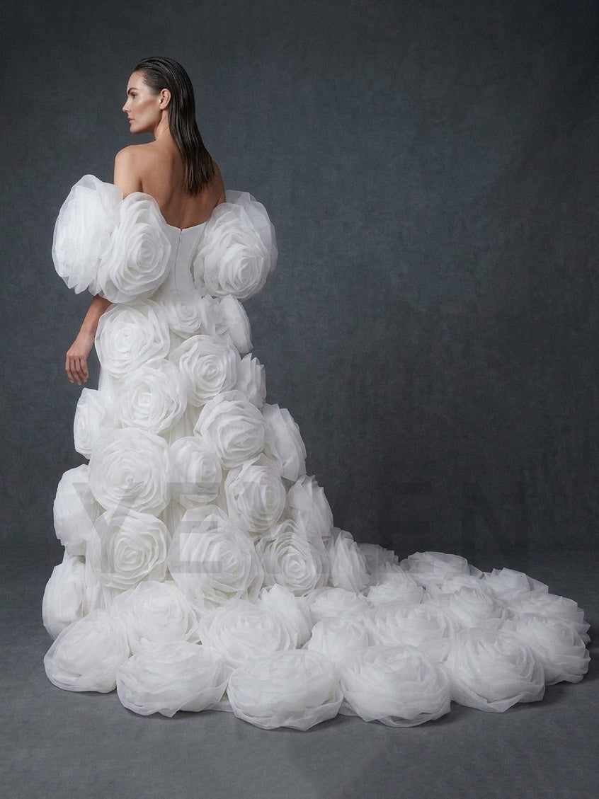 Pink Strapless Mermaid 3D Floral Wedding Dress with Cape YD261020