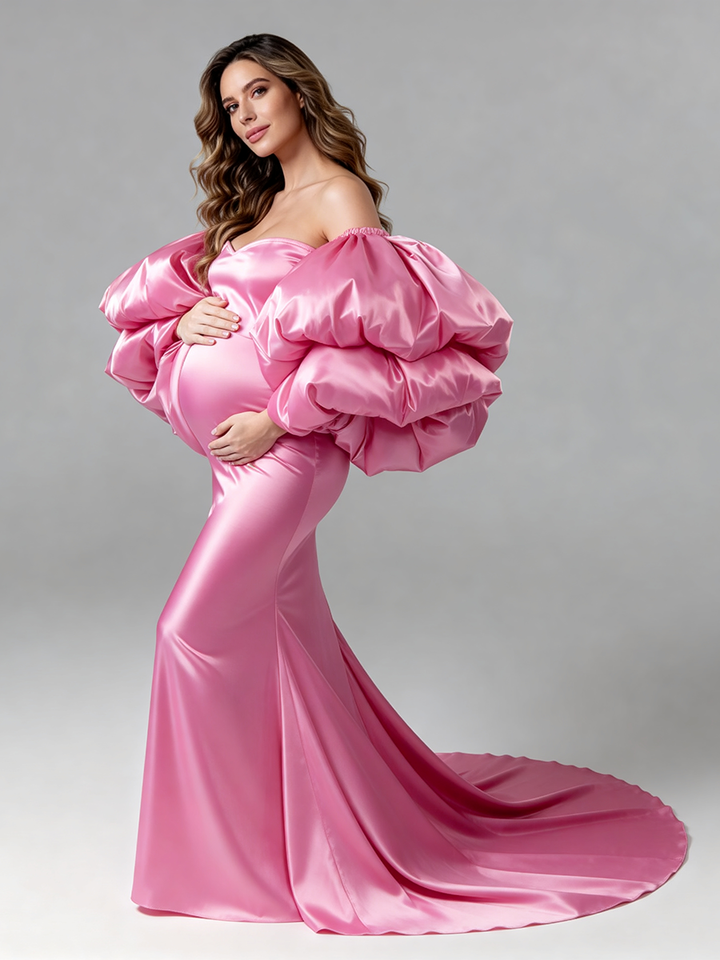 Maternity Photoshoot Dress Dramatic Puffy Sleeves Pregnancy Shooting Dress for Pregnant Women YW260254