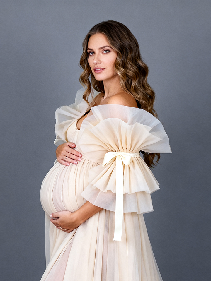 Custom Made Maternity Photoshoot Dress Elegant Flowing Pregnancy Photography Gown for Studio & Outdoor Shoot