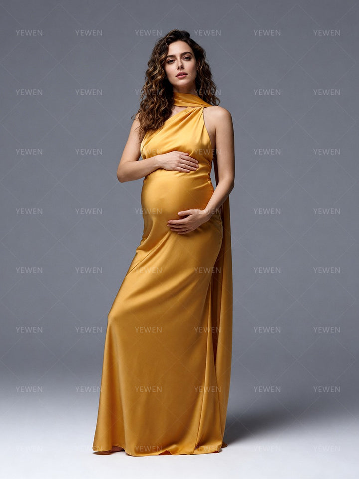 Halter One Shoulder Maternity Photoshoot Dresses Pregnancy Women Baby Shower Gown