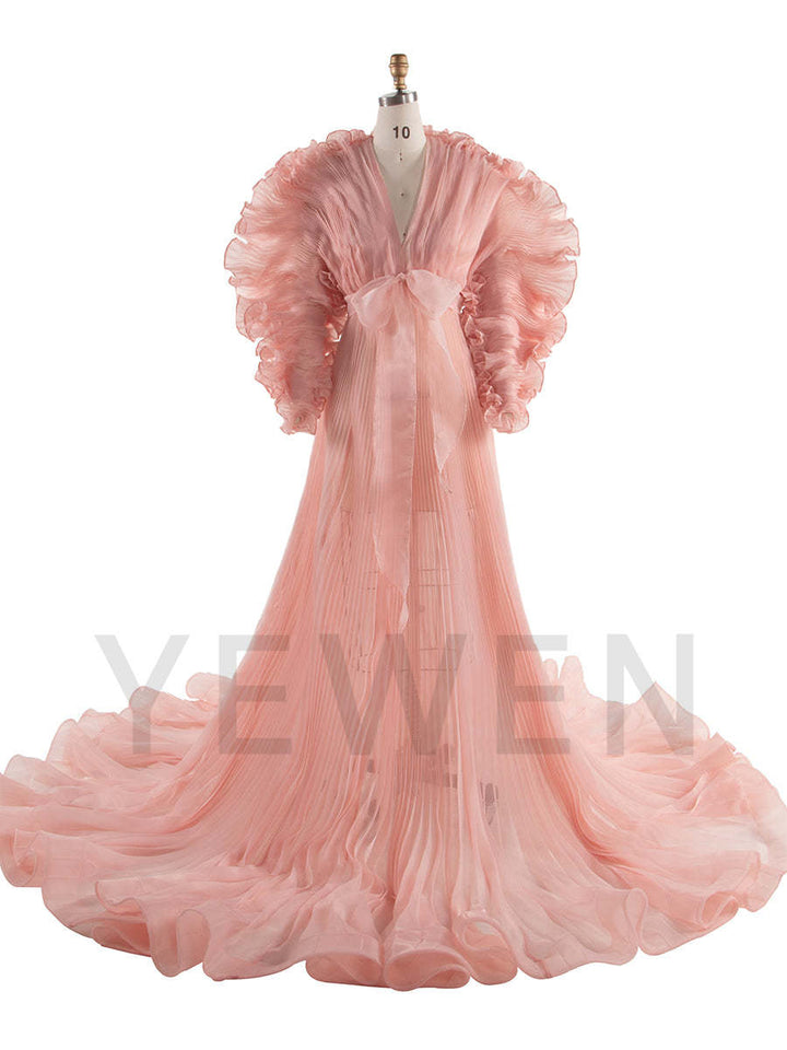 V Neck Pleated Organza Maternity Dresses for Photoshoot Big Skirt Sheer Dress for Maternity Baby Shower YW250013