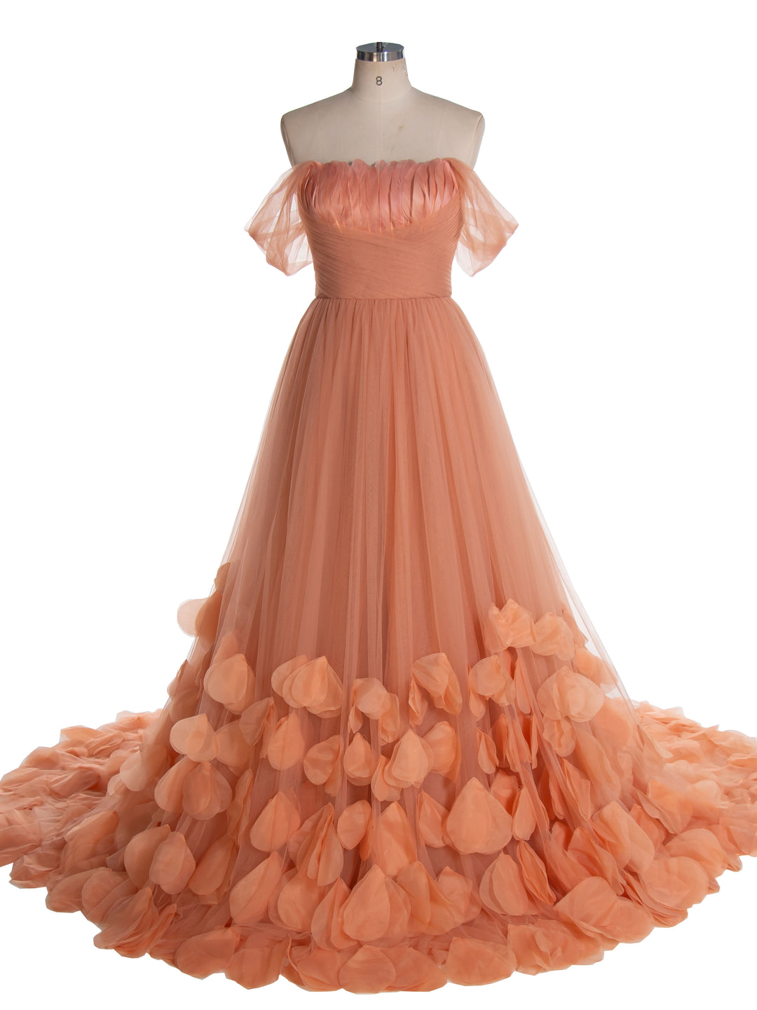 Garden Burnt Orange Petals Ruffles Tulle Bridal Dresses Cap Sleeve Feather A-line Long Photoshoot Gowns YW240118 Garden Burnt Orange Petals Ruffles Tulle Bridal Dresses Cap Sleeve Feather A-line Long Photoshoot Gowns YW240118