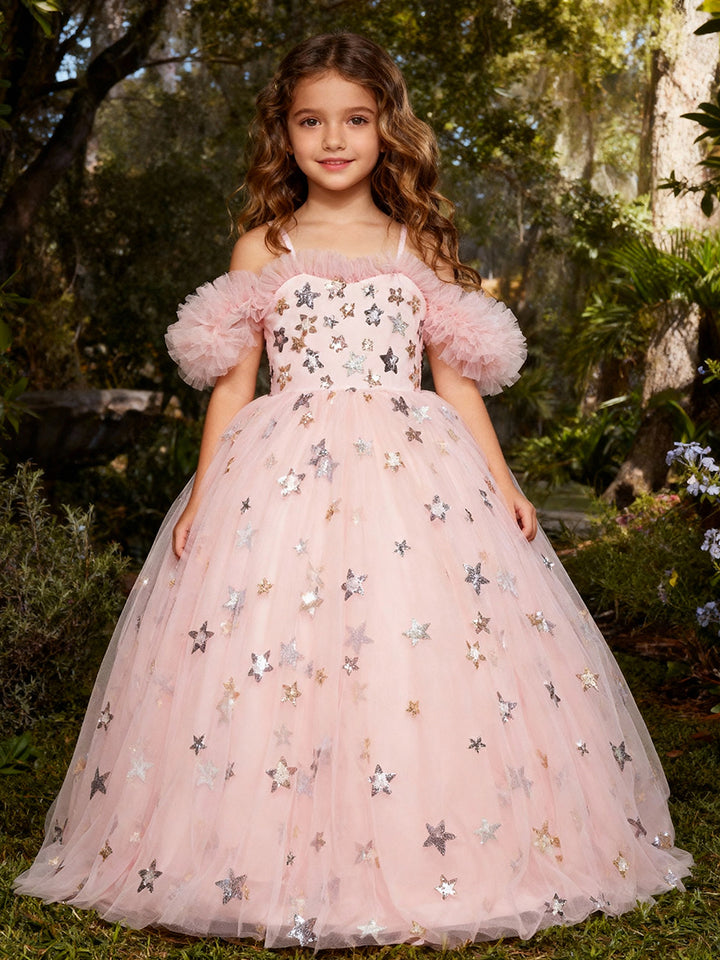 Star Tulle Girls Party Dresses for Weddings Birthday Children Photo Shoot Dress Baby Shower Gown YEWEN