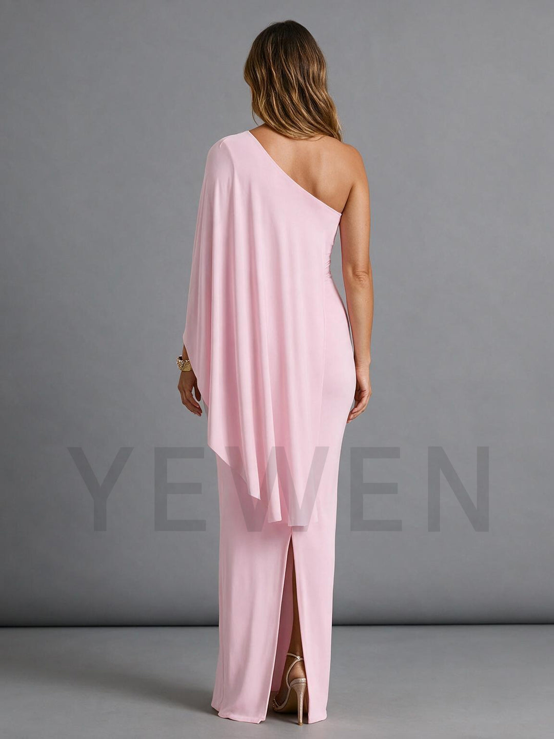 One-Shoulder Cape Sleeve Maternity Dress for Baby Shower YM261003