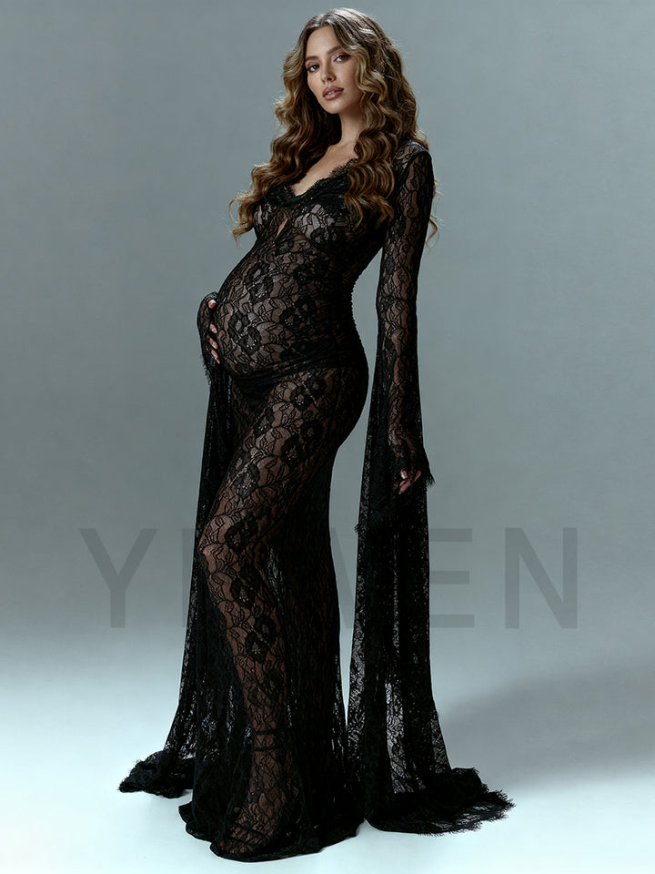 Lace Maternity Dress for Photoshoot Elegant Pregnancy Dress Spring Summer Maternity Baby Shower Dress