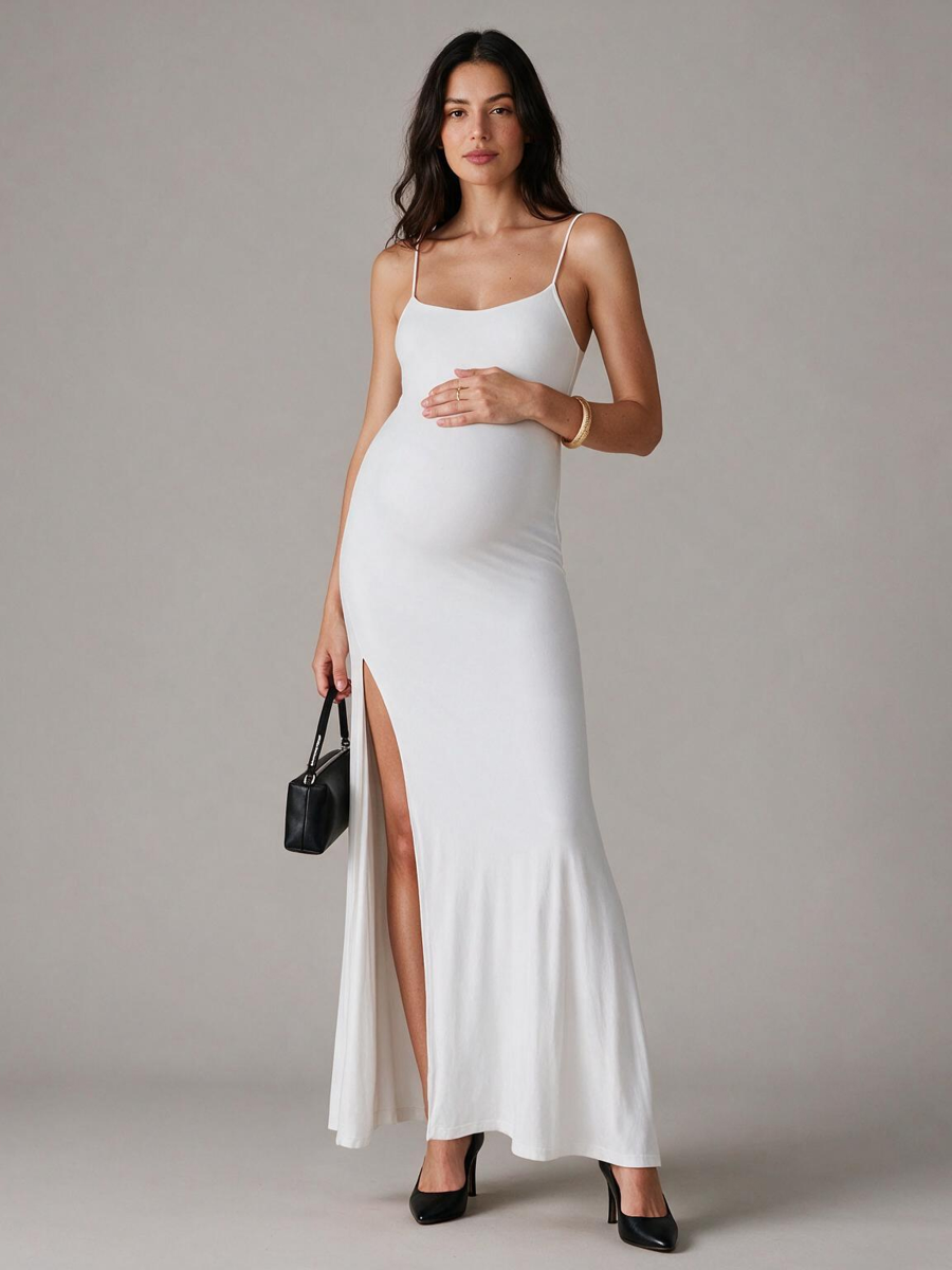 Spaghetti Strap High Slit Maternity Baby Shower Dress