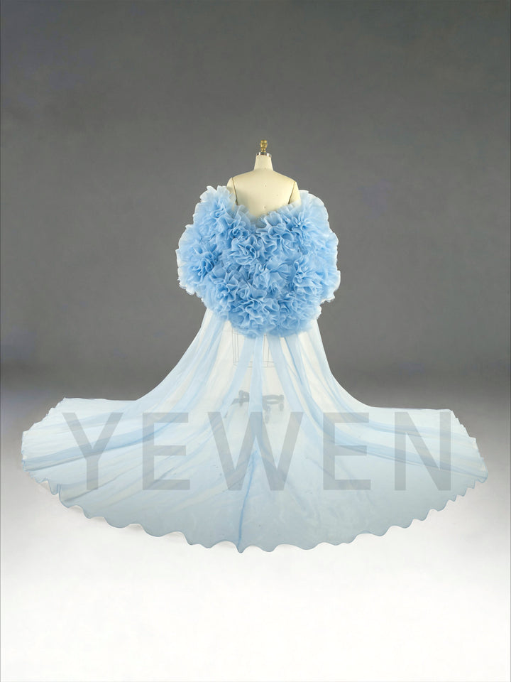 Hand 3D Floral Cape with Detachable Train Bridal Coat Wedding Shawl Maternity Photoshoot Prop YW260325