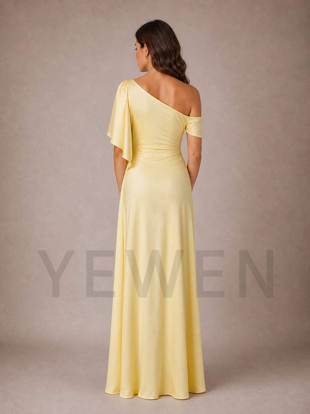 Pastel Yellow Maternity Baby Shower Dress One Shoulder Flutter Sleeve Gown ZX012