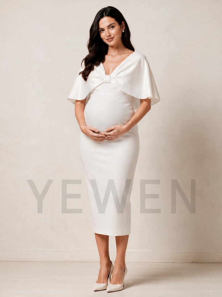 Ivory V-Neck Twist Bodice Flutter Sleeve Maternity Baby Shower Dress L-26928