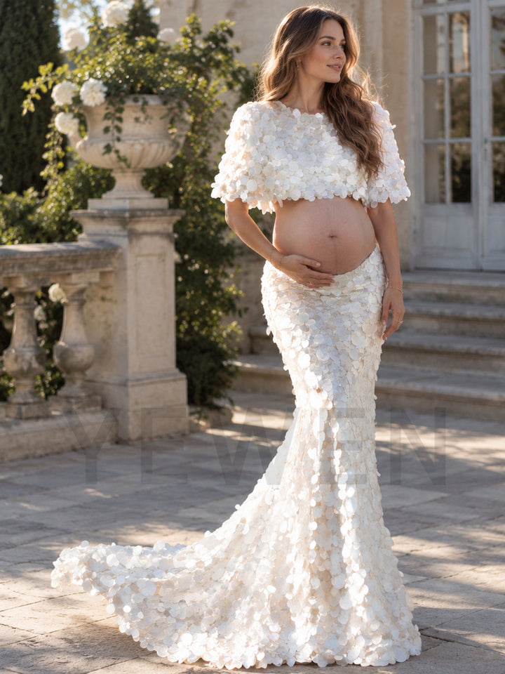 Two-piece Sequin Crop Top Maternity Gown for Photoshoot YW2610069