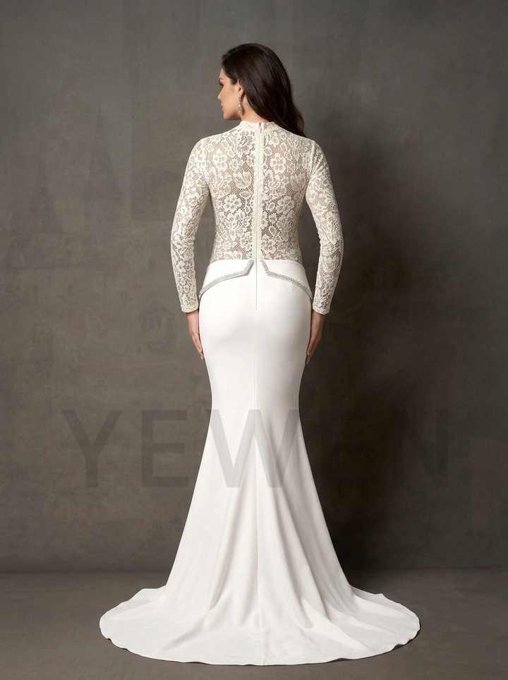 Ivory Mock Neck Sheer Lace Mermaid Maternity Photoshoot Gown YD260927