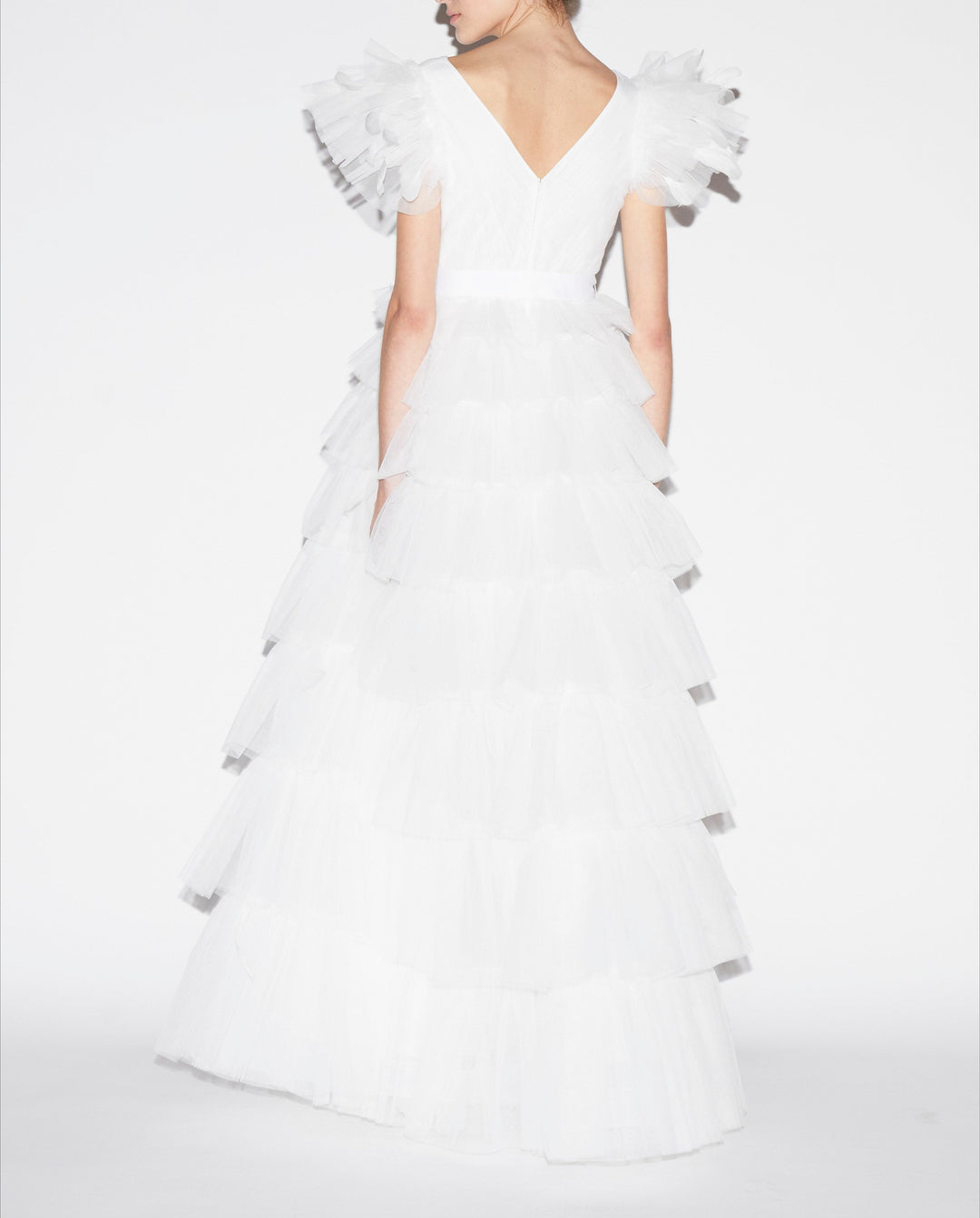 V Neck Tulle Tiered A Line Prom Bridal Dress Boho Bridal Gown