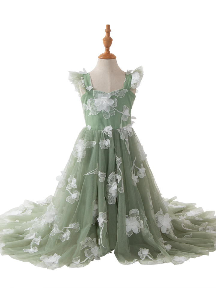 3D Floral Girls Formal Dress Princess Flower Girl Dress Photoshoot Dress for Kids YW260289