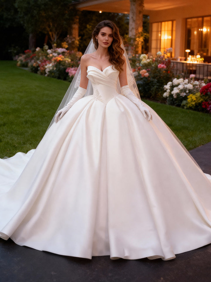 Satin Wedding Gown A Line Bridal Gown Lace Up Back