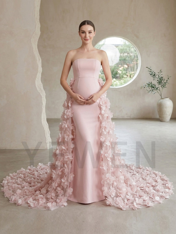 Strapless Swimwear Fabric 3D Floral Maternity Photoshoot Gown YD260907
