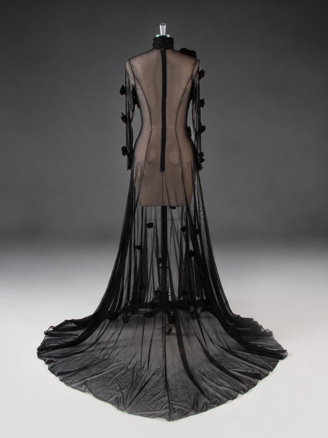 Sheer Stretch Tulle Maternity Gown 3D Rose Appliqués Maternity Dress for Photo Shoot YW260237