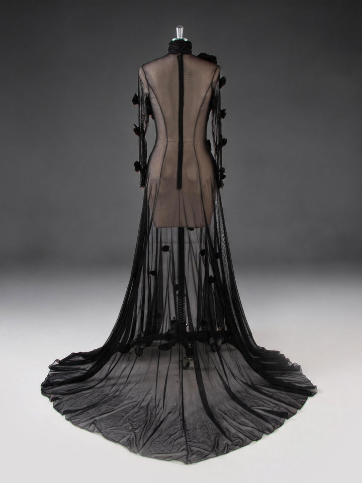 Sheer Stretch Tulle Maternity Gown 3D Rose Appliqués Maternity Dress for Photo Shoot YW260237
