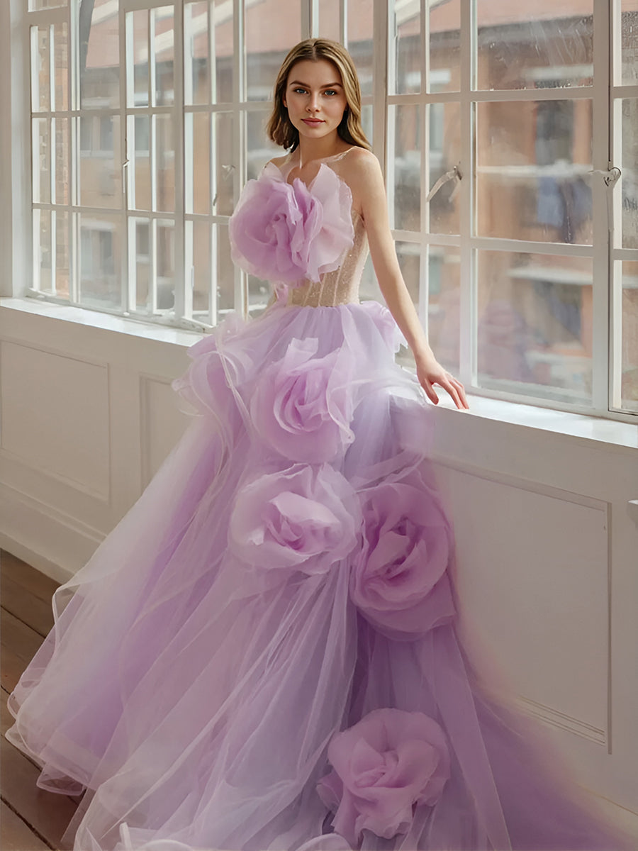 Lavender Floral Long Women Maxi Dresses To Party Bloom Ruched Organza Garden Wedding Bridal Dresses Pretty Tulle Gowns Lavender Floral Long Women Maxi Dresses To Party Bloom Ruched Organza Garden Wedding Bridal Dresses Pretty Tulle Gowns