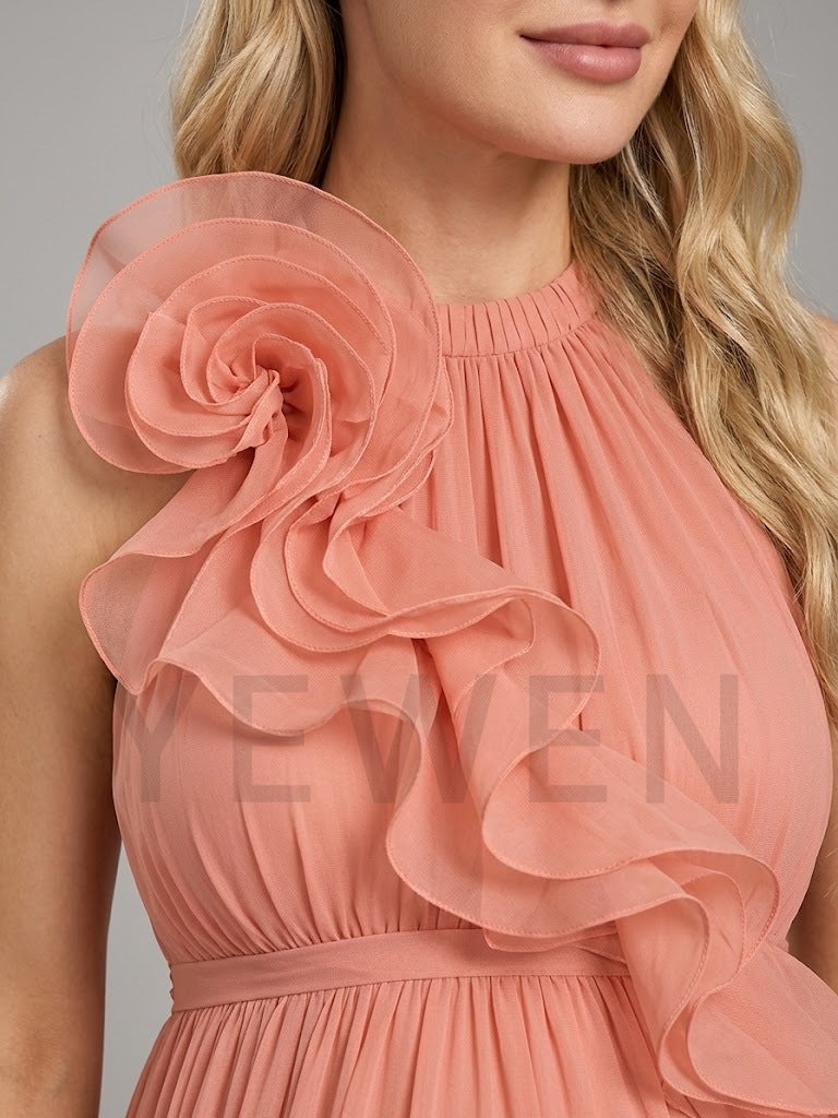 Halter 3D Floral Ruffle Chiffon Maternity Baby Shower Dress L-26936