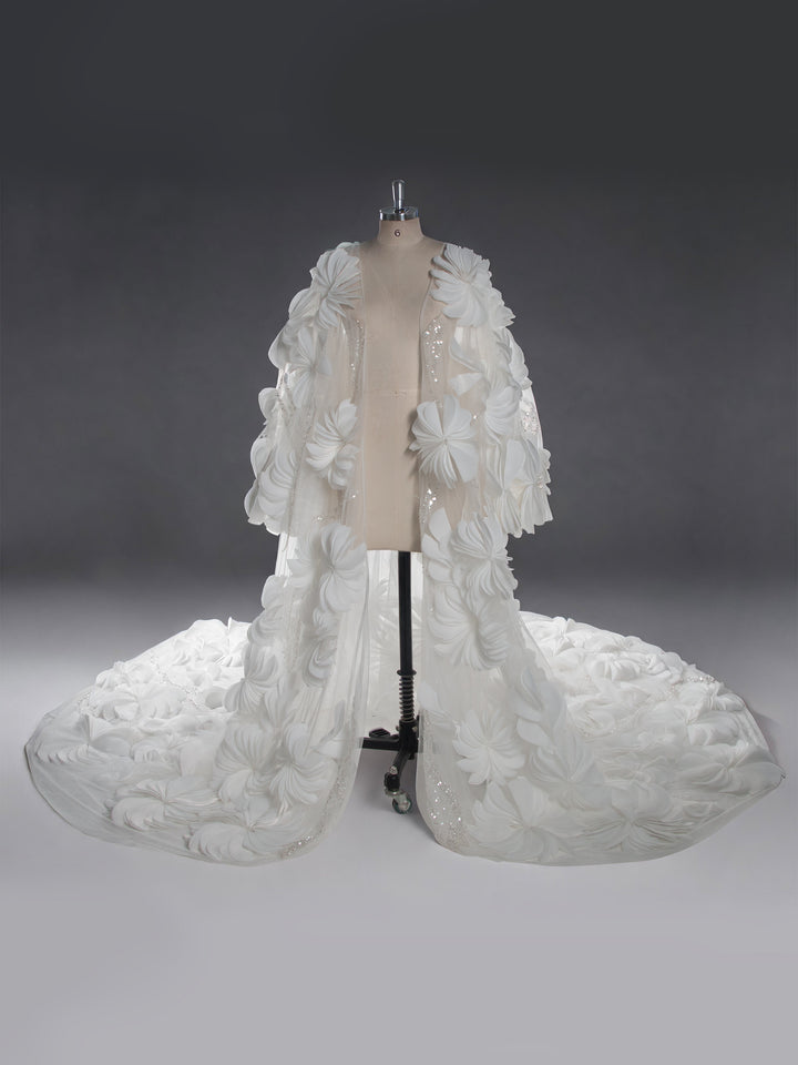 Luxury Ivory 3D Floral Bridal Cape with Royal Cathedral Train YW260331