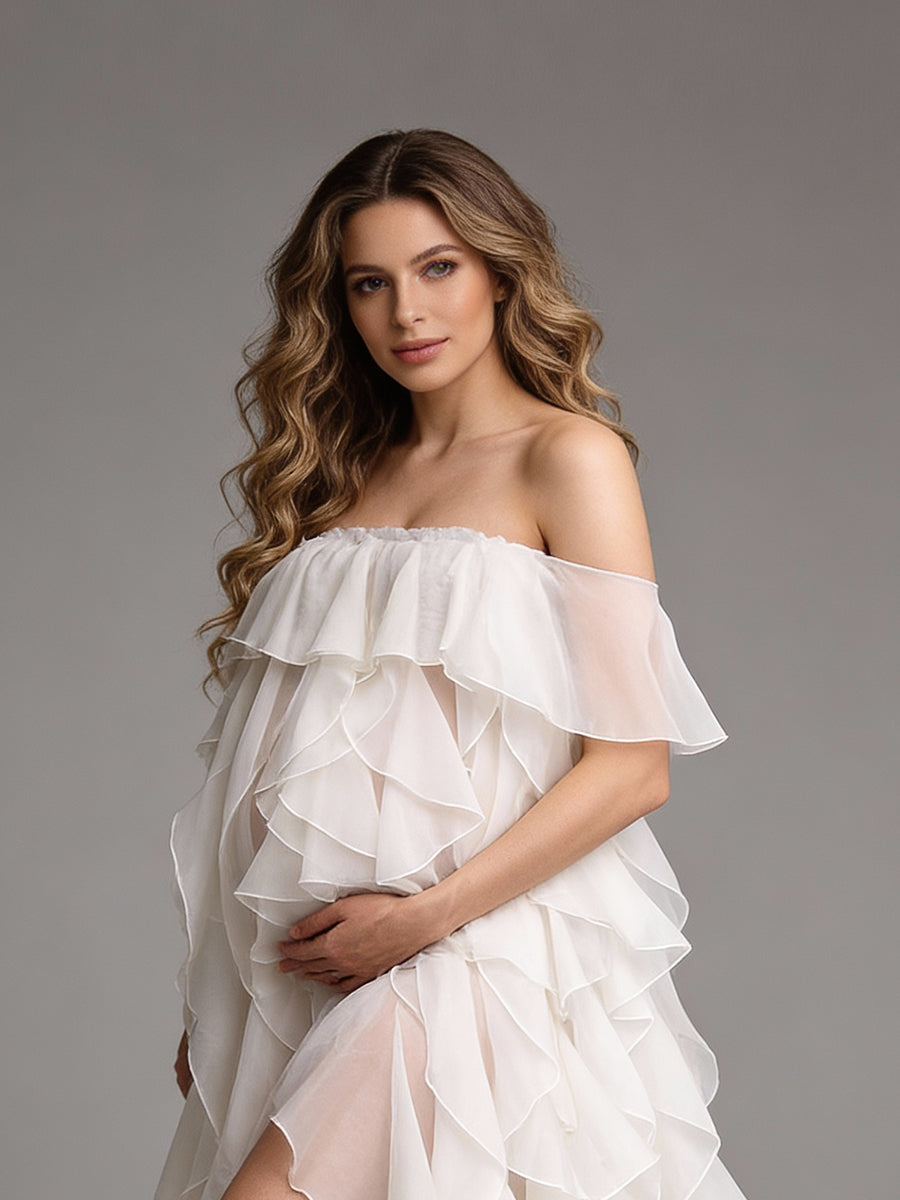 Maternity Dress for Photo Shoot Ruffles Organza Maternity Dress