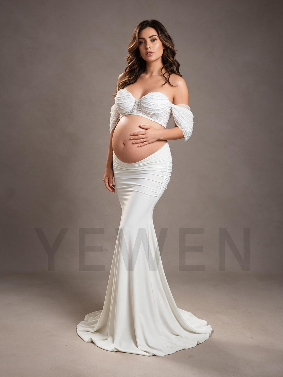 Two-Piece Beaded Sweetheart Mermaid Maternity Photoshoot Gown YW269309