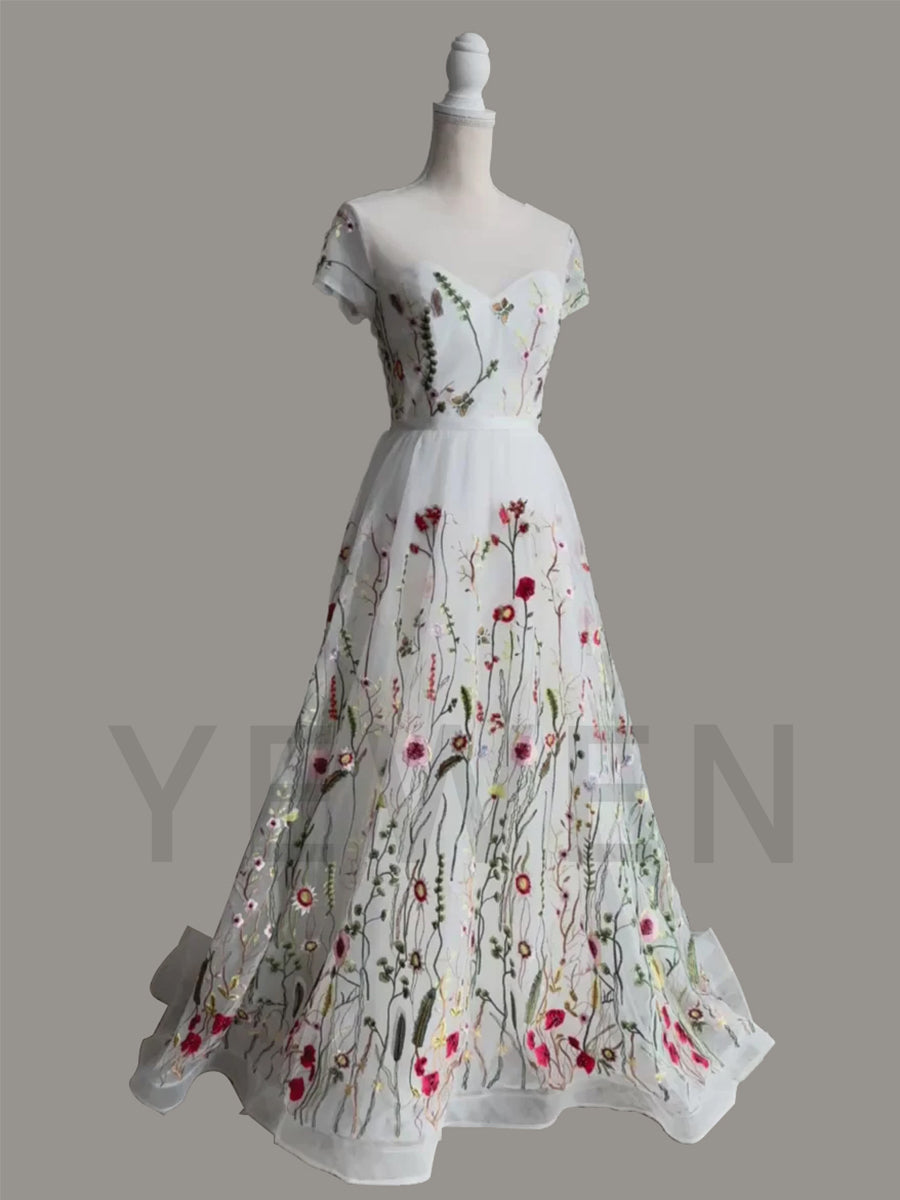 Elegant Colorful 3D Lace Wedding Dress Bohomian Wedding Dress