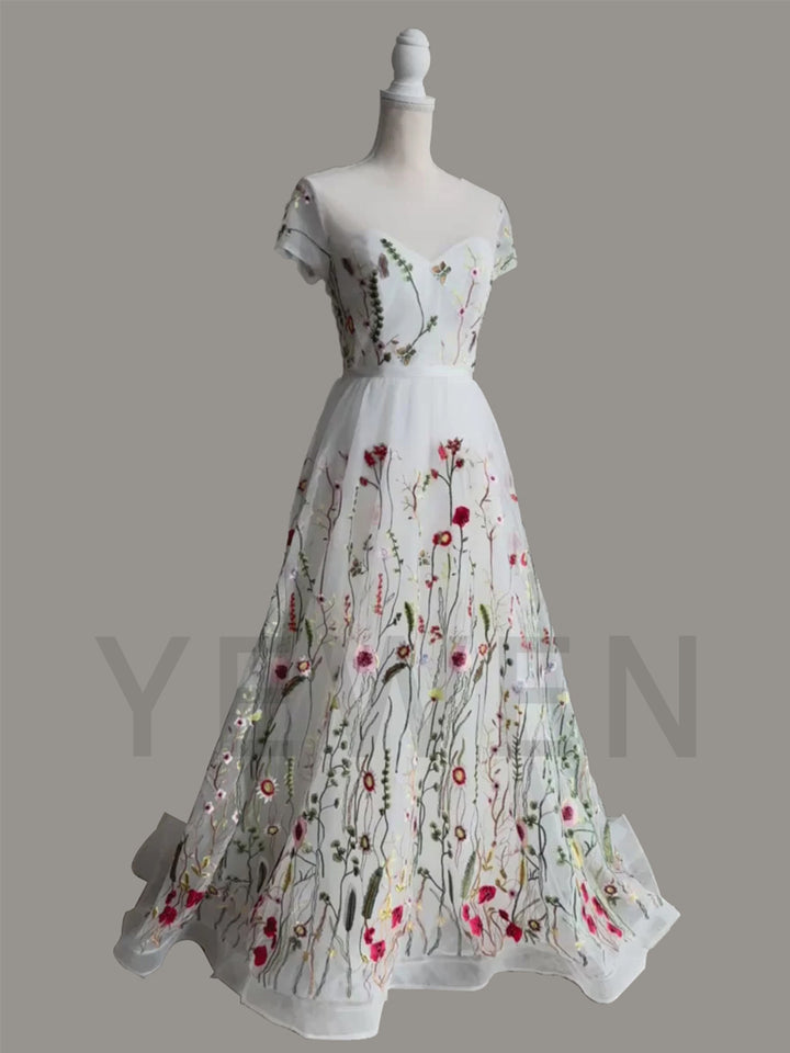 Elegant Colorful 3D Lace Wedding Dress Bohomian Wedding Dress