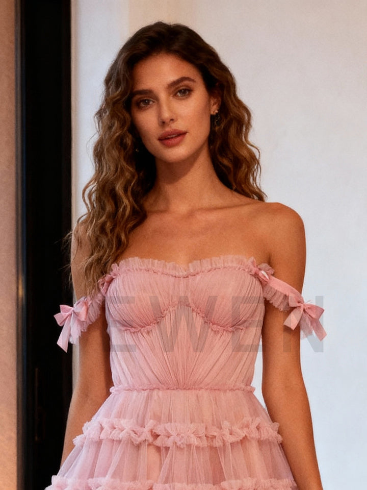 Dusty Pink Short Prom Dress Tulle Holiday Mini Nigh Party Dress