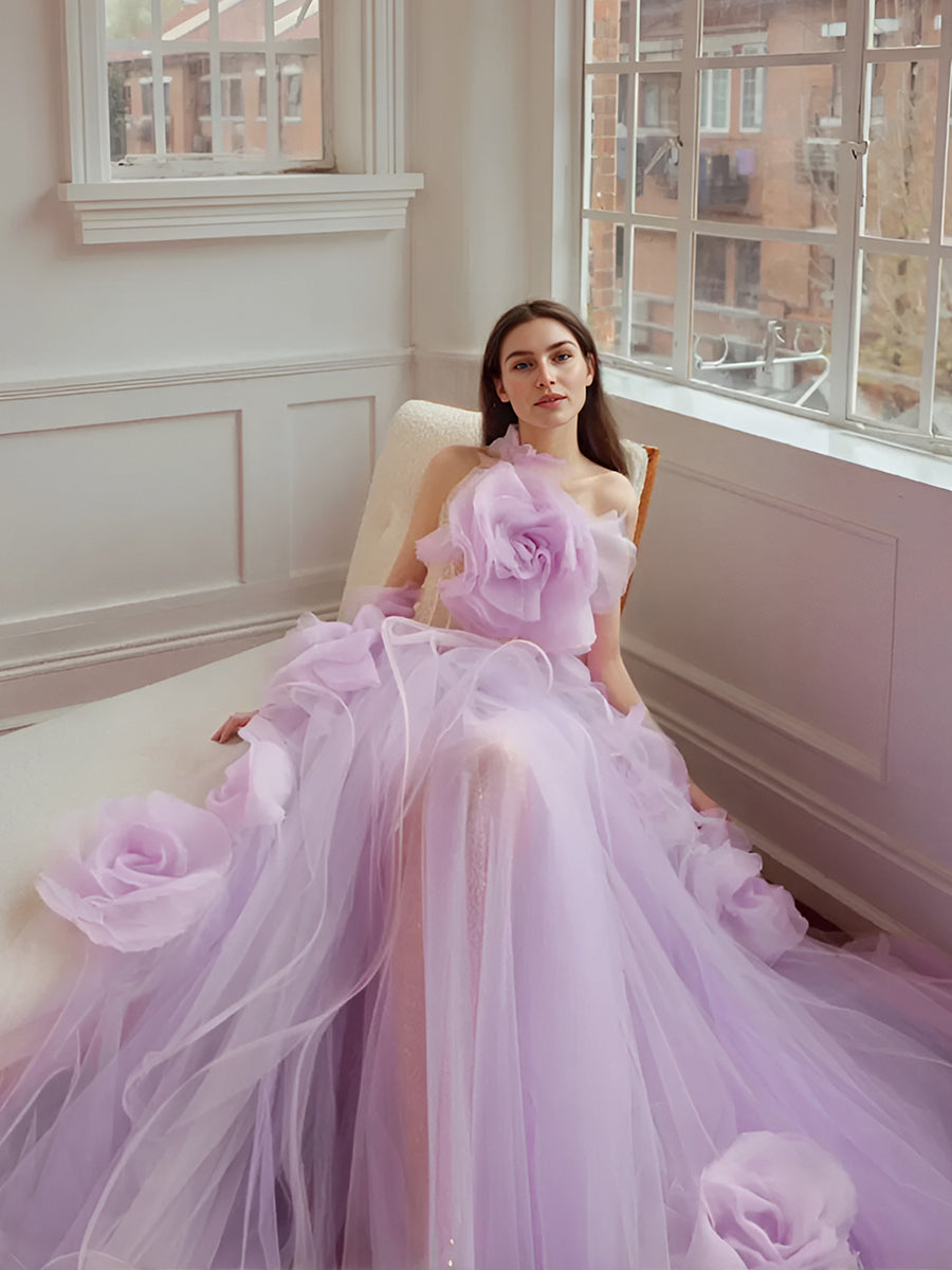 Lavender Floral Long Women Maxi Dresses To Party Bloom Ruched Organza Garden Wedding Bridal Dresses Pretty Tulle Gowns Lavender Floral Long Women Maxi Dresses To Party Bloom Ruched Organza Garden Wedding Bridal Dresses Pretty Tulle Gowns