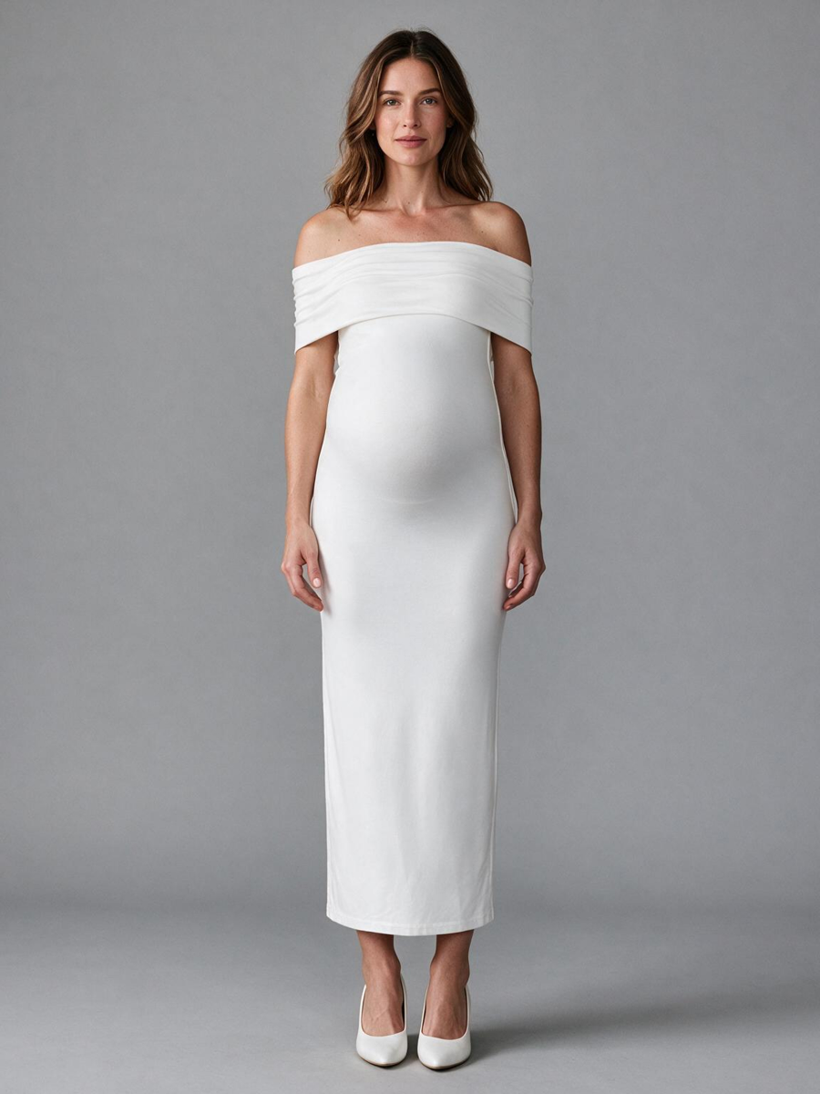 Off-Shoulder Stretch Fit Maternity Dress For Baby Shower
