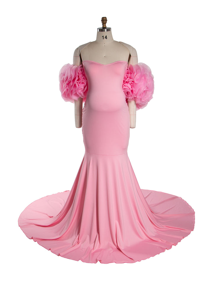 Pink Maternity Dress with Floral Wraps Stretchy Maternity Dress Photoshoot Pregnancy Dress Shoot YW251012