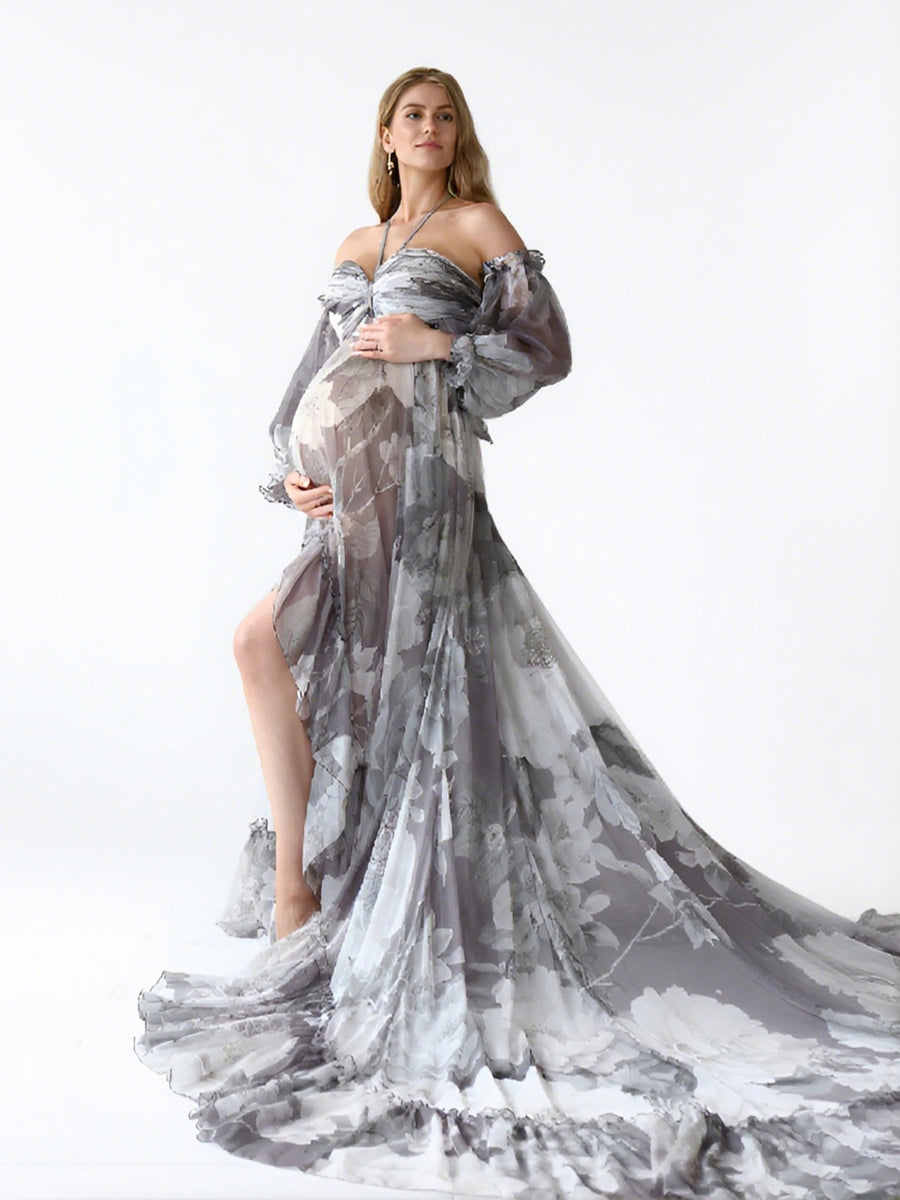 Bohemian Printed Chiffon Maternity Dress for Photoshoot Pregnancy Dress Photoshoot YW240526