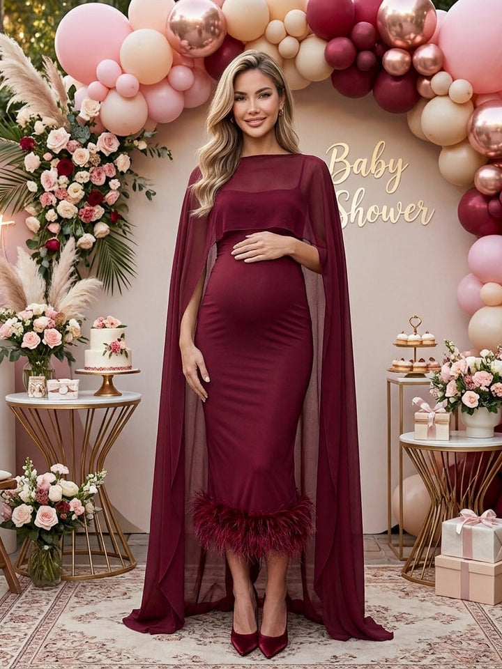Ostrich Feather Cape Maternity Dress for Baby Shower