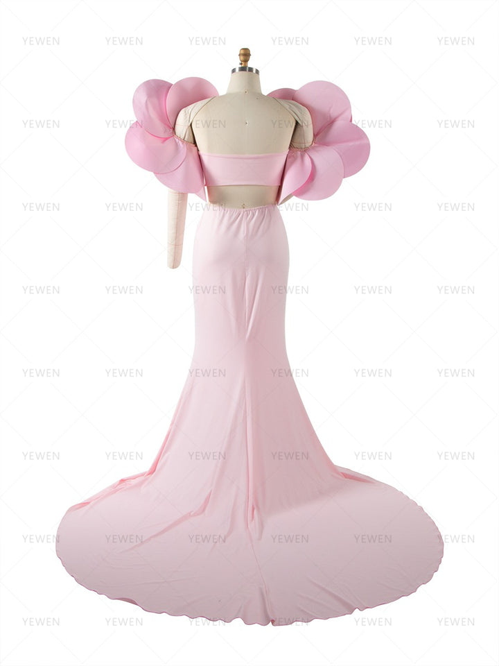 Stretchy Long Maternity Dress for Photoshoot with Handmade Flower Bicep Sleeves YW260234