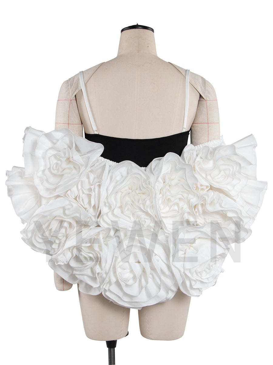 White Handmade Flower Bicep Jacket Women Cloak with Slip Bodysuit Photoshoot Props YW251041