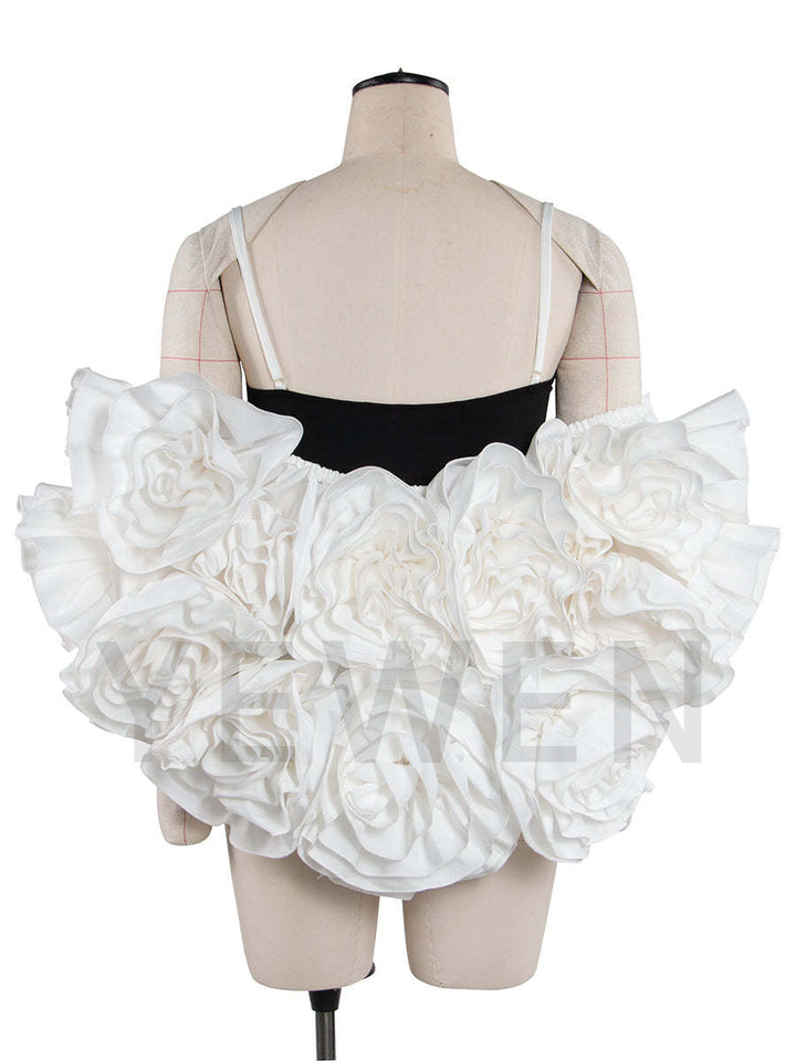 White Handmade Flower Bicep Jacket Women Cloak with Slip Bodysuit Photoshoot Props YW251041