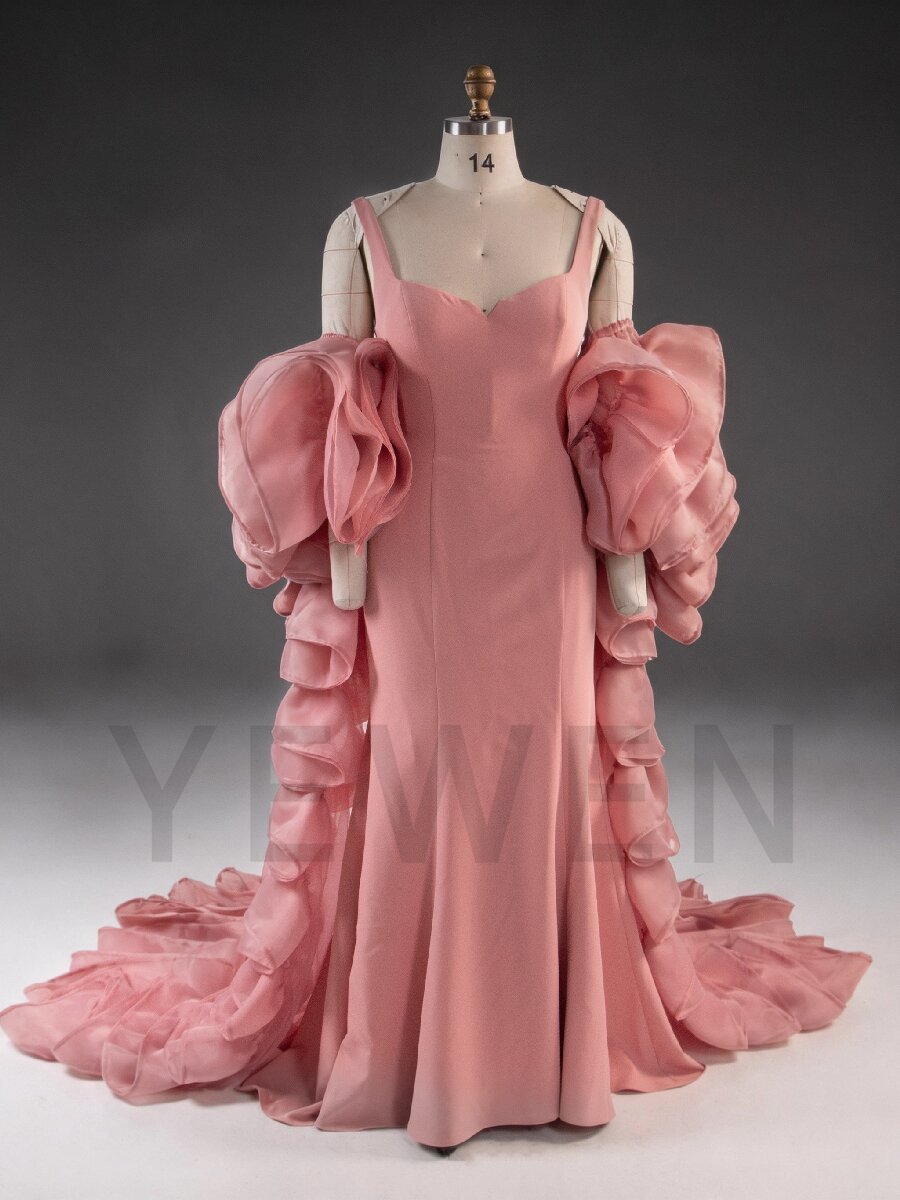 Voluminous Ruffle Cape Mermaid Evening Gown – yewendress