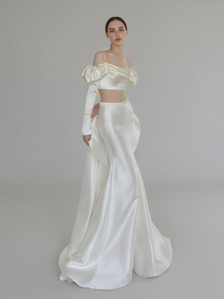 french satin wedding dress French Style Satin Simple Light Wedding Dress Reception Gown for women
