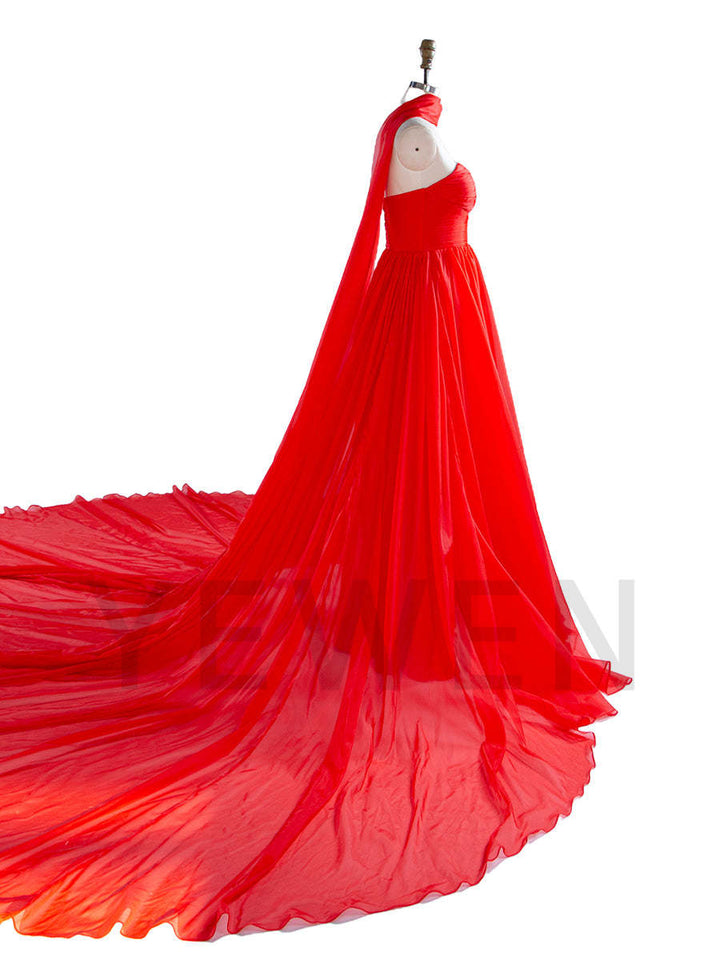 Red Flying Dress for Photoshoot Long Train Silk Soft Organza Flowy Dress YW240111-1