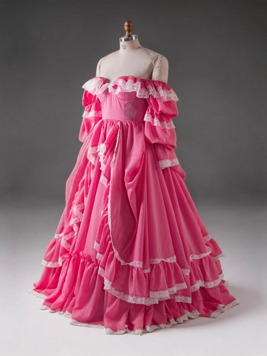 Custom Made Princess Gown with Adjustable Train Red Stripe Maiden Gown YW260265-1