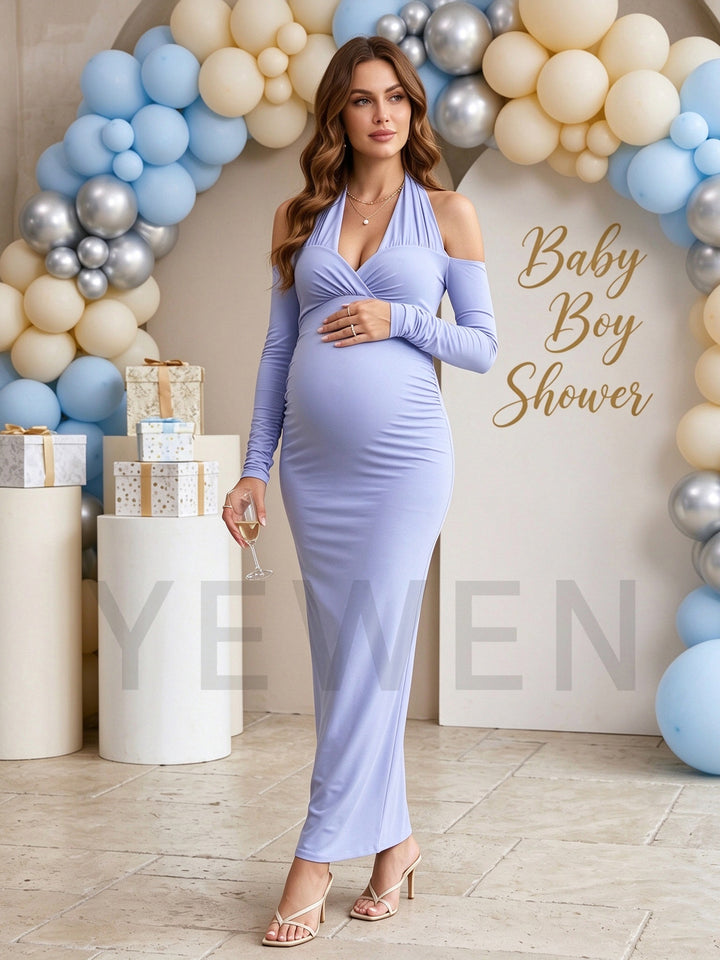 Cold Shoulder Long Sleeve Maternity Dress for Baby Shower YM261008
