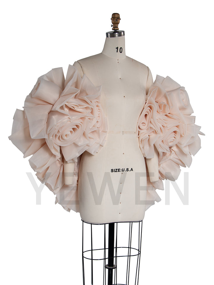 Bridal Cape /Wedding Billowing Organza 3D Flower Cape/ Rose Bridal Shrug/ Couture Cape For Photoshoot YW251005