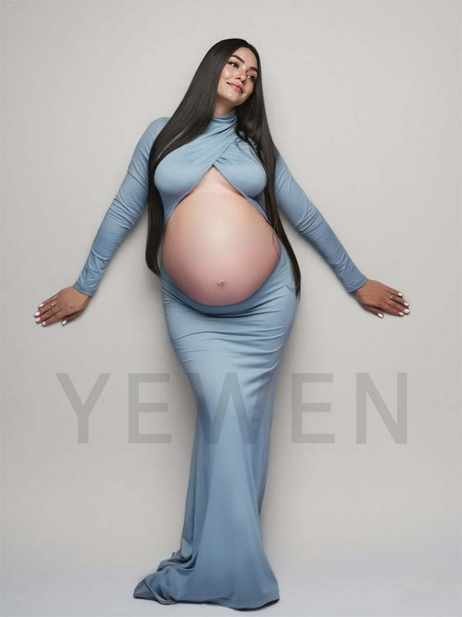 Long Sleeves Stretchy Fabric Red Maternity Dresses for Photoshoot Show Belly Baby Shower Dresses YW243168