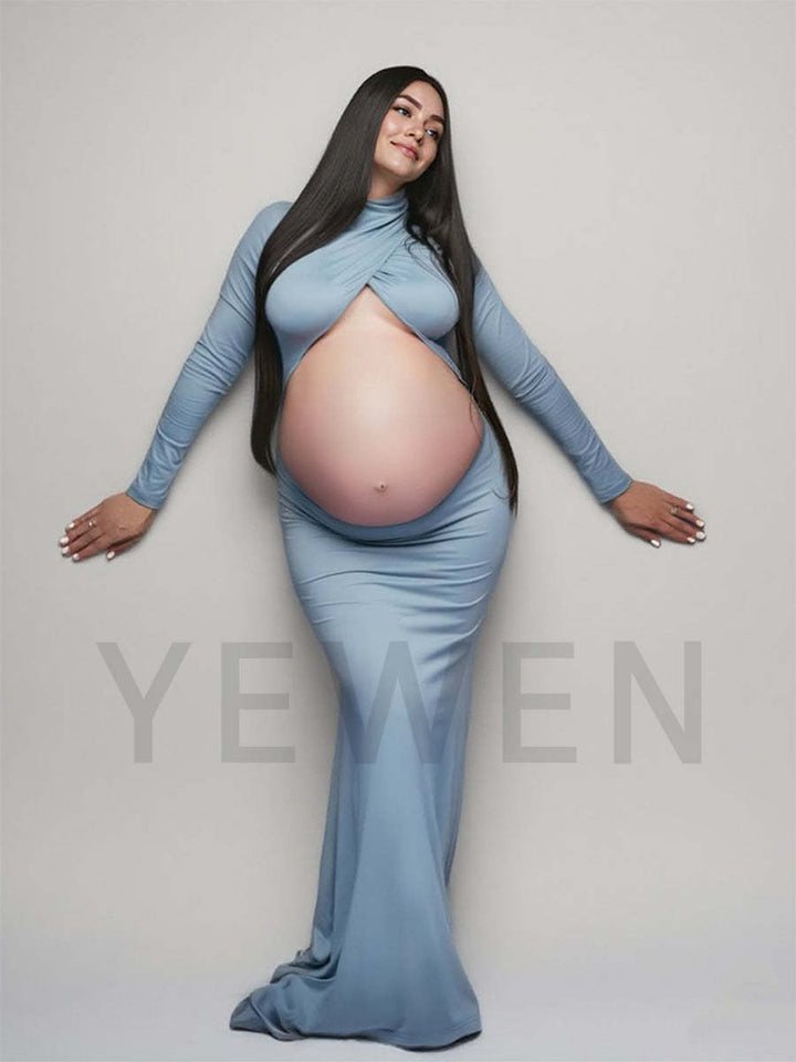 Long Sleeves Stretchy Fabric Red Maternity Dresses for Photoshoot Show Belly Baby Shower Dresses YW243168