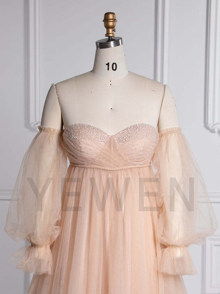 Tulle Maternity Gown with Leg Slit Tulle Gown for Photo Shoot YW250053