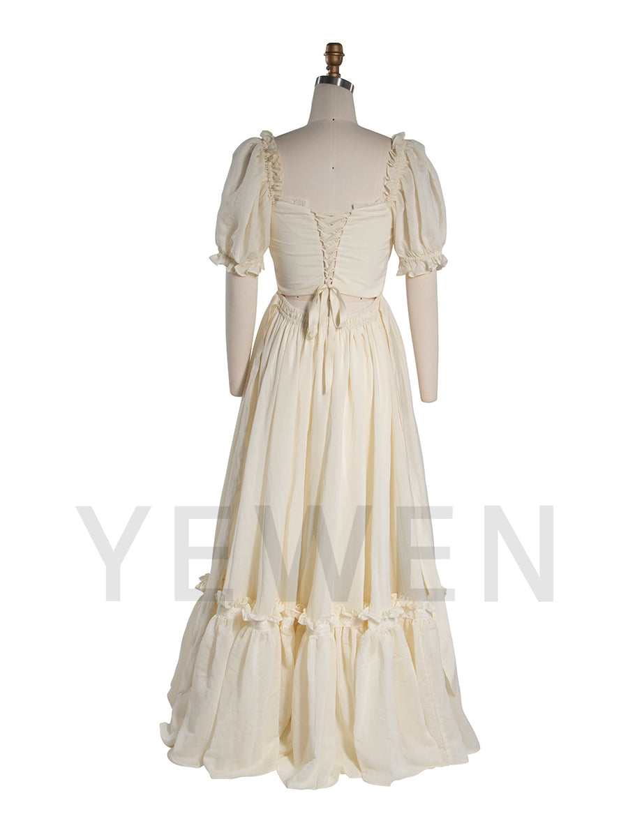 Boho Maxi Dress Puffy Short Sleeves Beach Photo Shoot Dress YW251006