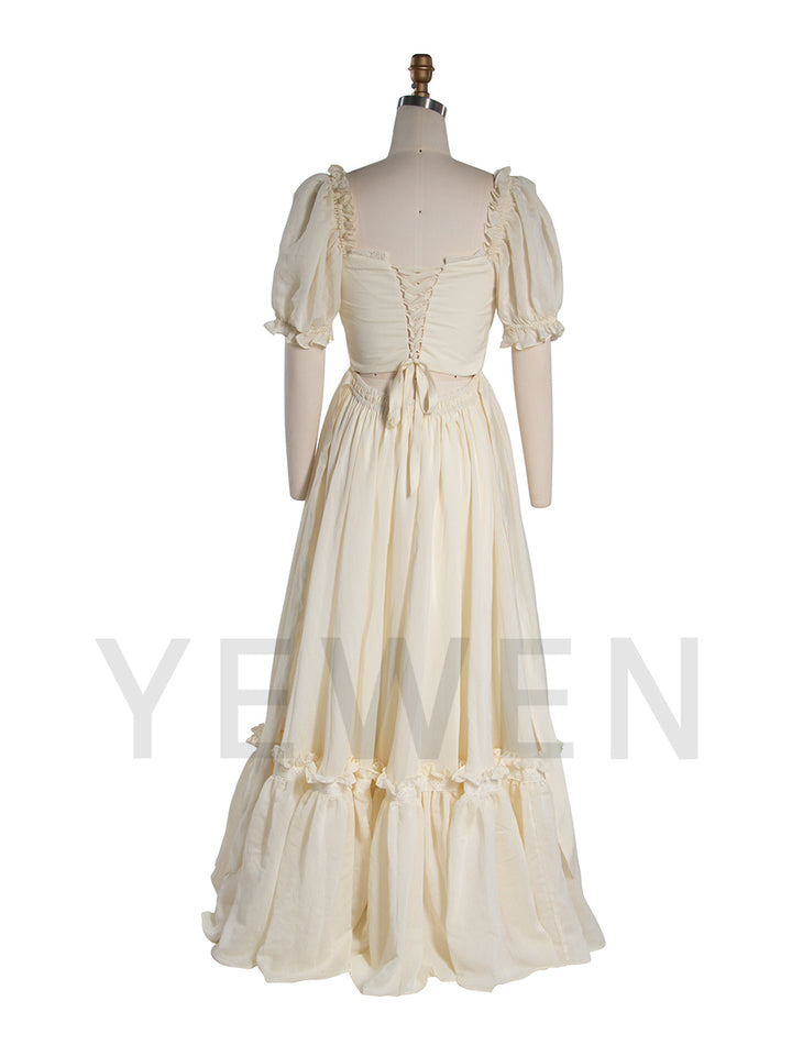 Boho Maxi Dress Puffy Short Sleeves Beach Photo Shoot Dress YW251006