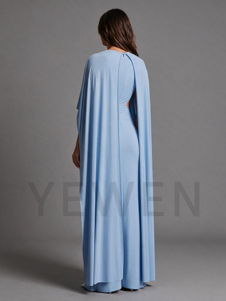 Maternity Blue Maxi Gown Cape Dress Gender Reveal